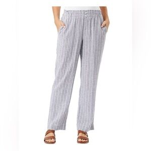 Briggs Pants Sz XL Linen Blend Pull On Pockets Striped Button Detail Vacation
